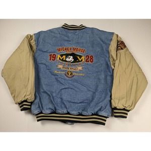 Vintage 90s Disney Store Mickey Mouse 1928 League Denim Varsity Jacket L/XL